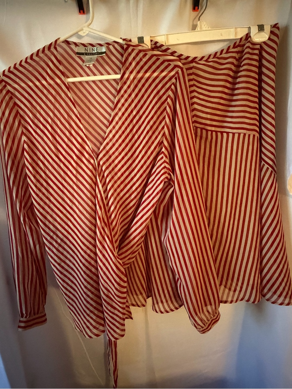Vintage Nine West Red & White Striped Wrap Blouse